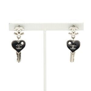 CHANEL Authentic Black Logo Earrings